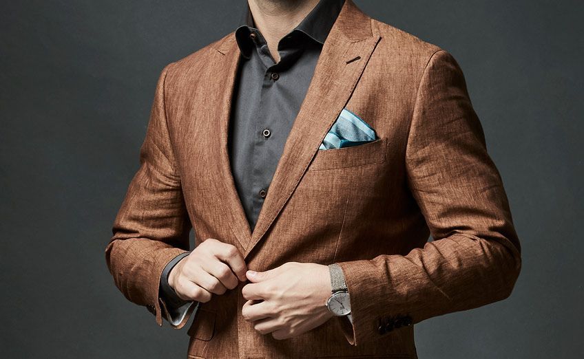 Brown Linen Suit Close Detail Jacket Aftercare 848x542