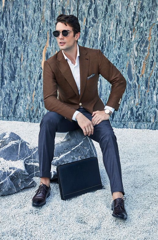 Style Inspiration Mens Lookbook Stallion Casual Brown Jacket Navy Trousers 517x783