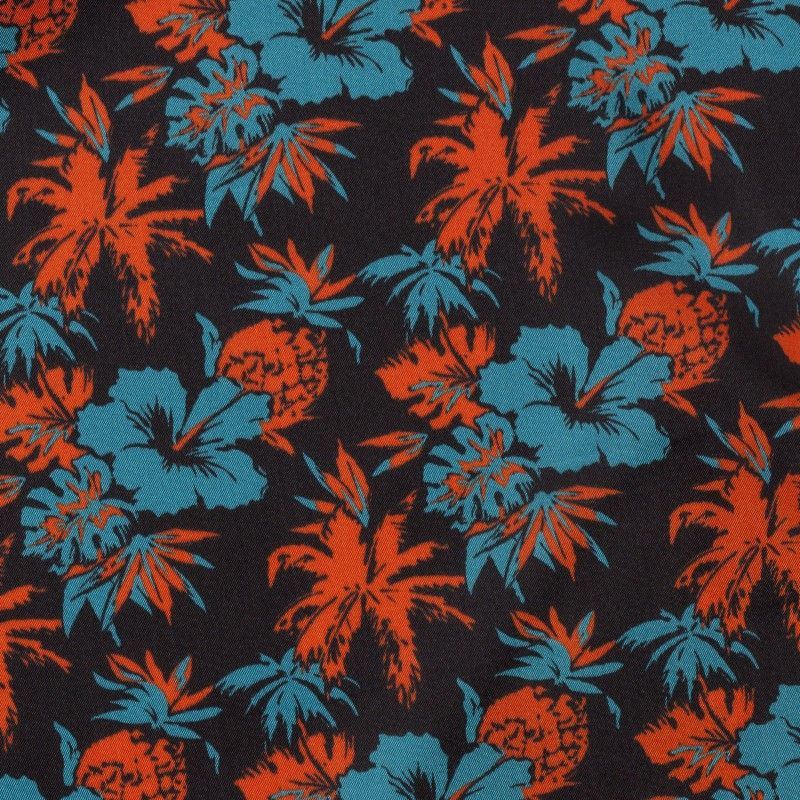C7033 Carnet Printed Hawaiian Flower Design On Black Ground