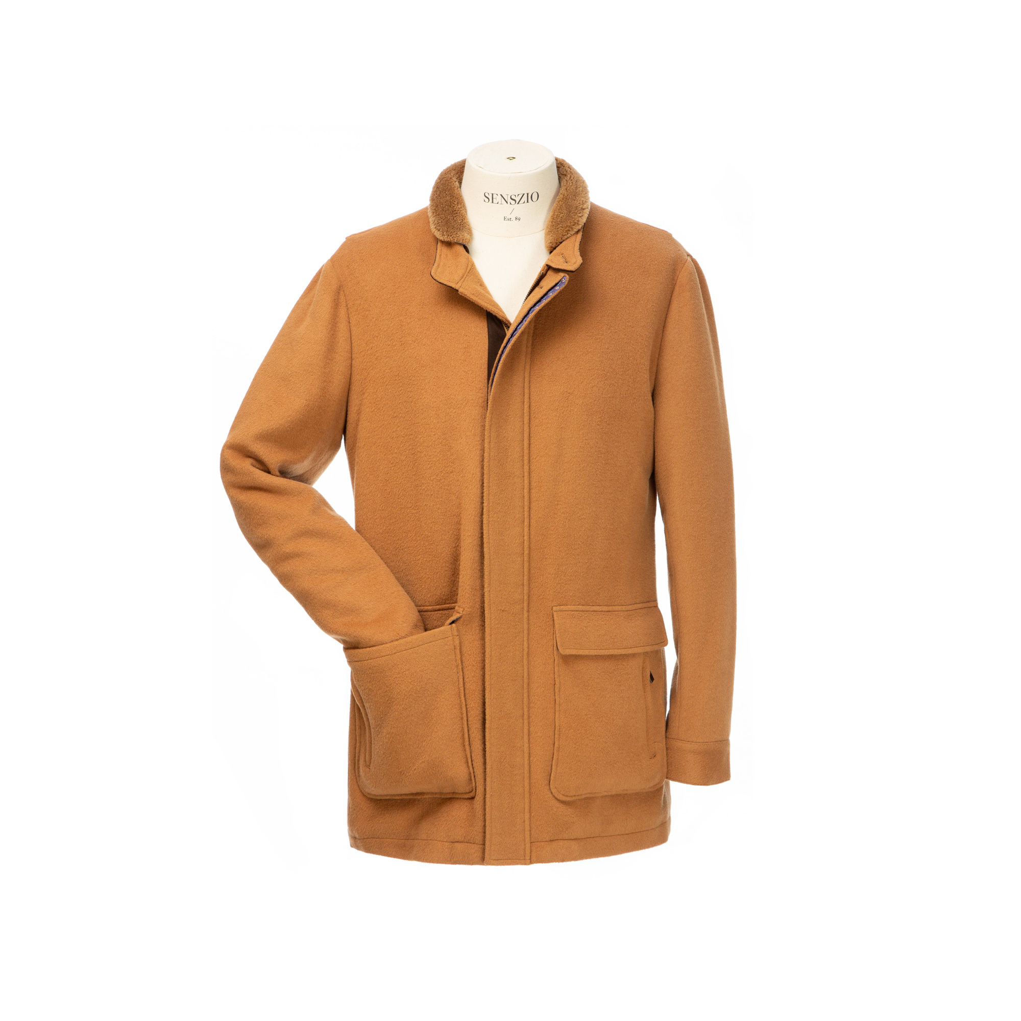 Camel custom tailored overjacket, a contemporary twist on a traditional men